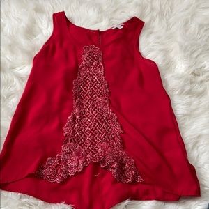 Red charming Charlie’s top with lace detail